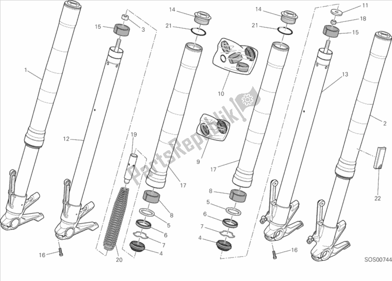 All parts for the Front Fork of the Ducati Monster 821 USA 2020